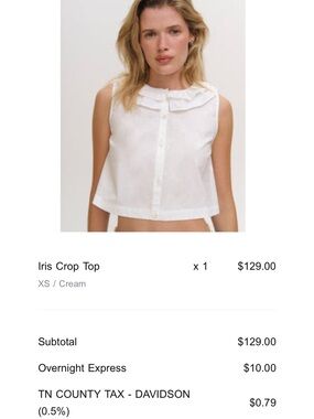 For Love & Lemons Cream Ruffle-Collar Iris Crop Top